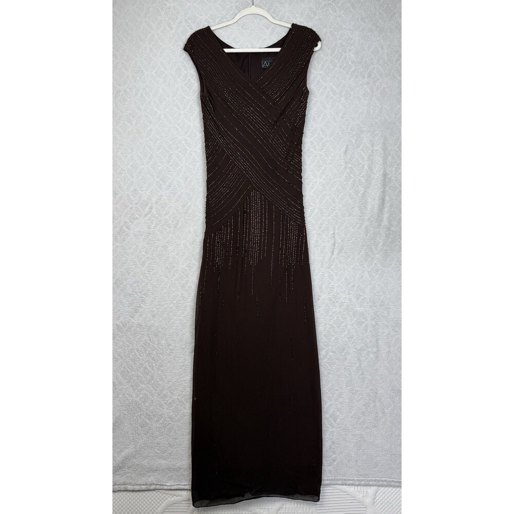 Vtg Alex Evenings Gown 6 Brown Maxi Dress Beaded Formal Fairycore Whimsy 90s Y2K